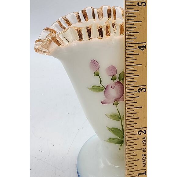 VINTAGE FENTON 36 Rosecrest Decorated Fan Vase - Picture 5 of 7